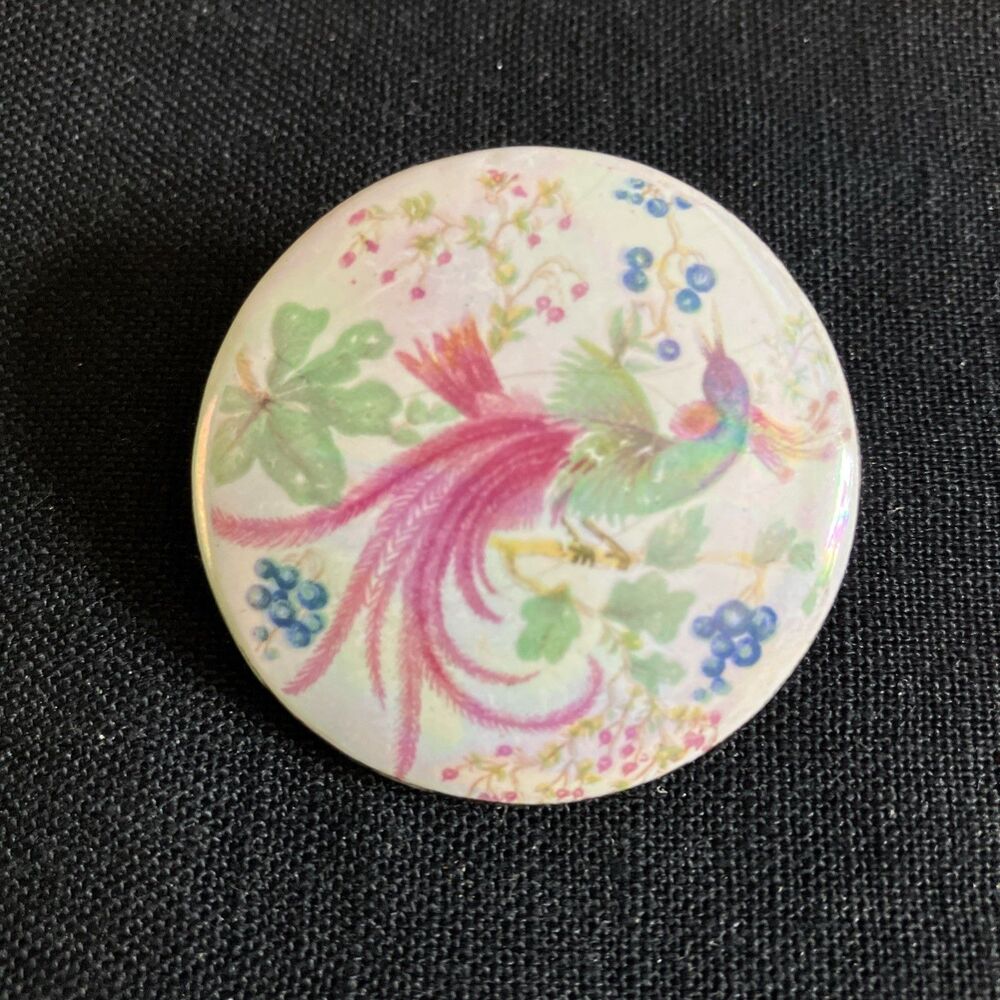 Vintage Porcelain Exotic Bird Peacock Brooch Pin Made In Austria Gold Edge